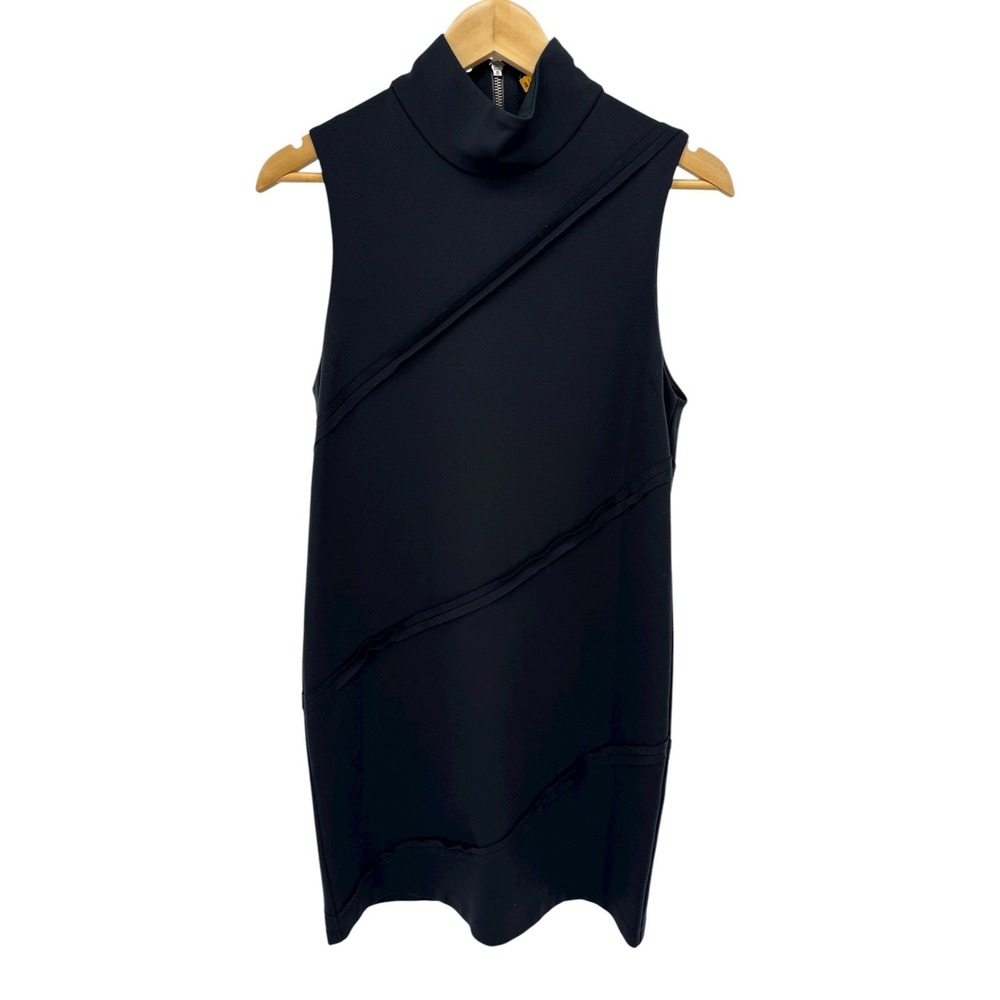 Alice + Olivia‎ Black Sleeveless Mock Neck Asymmetrical Seam Dress Size L